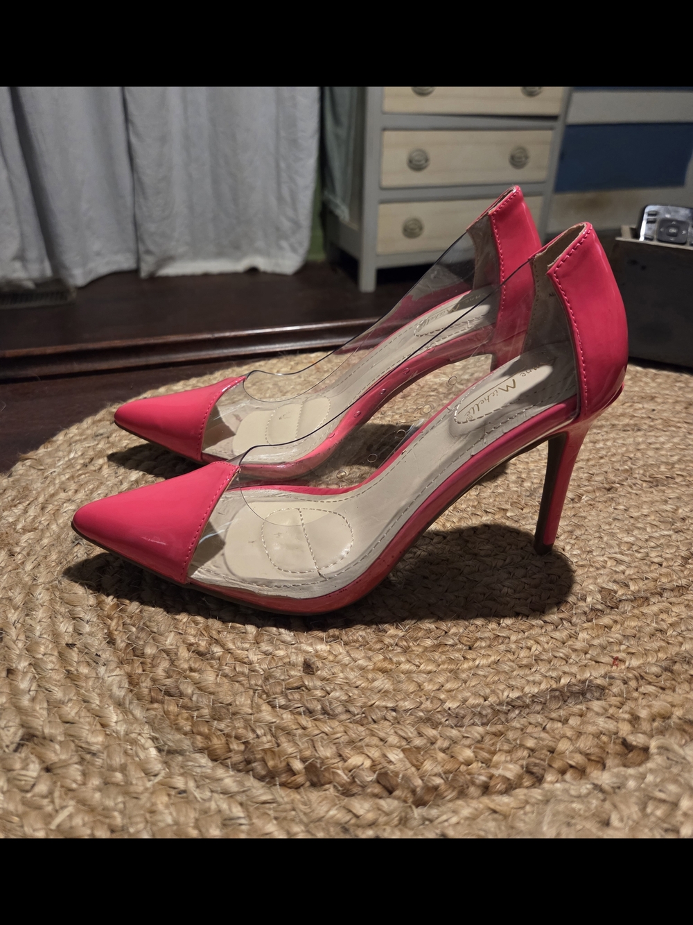 Anne Michelle Hot Pink Pointed Toe Clear Panel Stiletto Heels